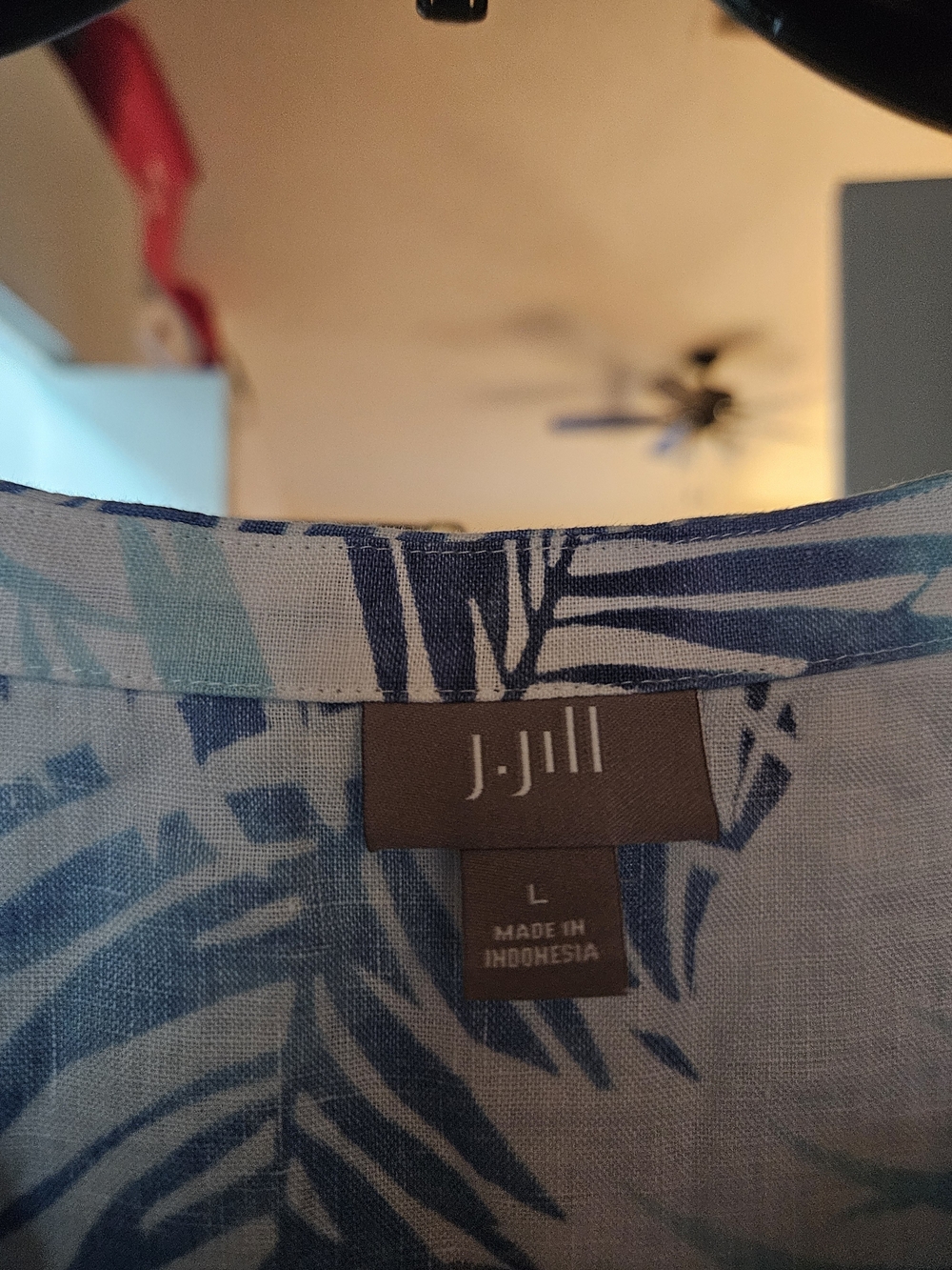 J. Jill 100% Linen Palm Leaf Tropical Tunic Top Blue White Large - Picture 2 of 6